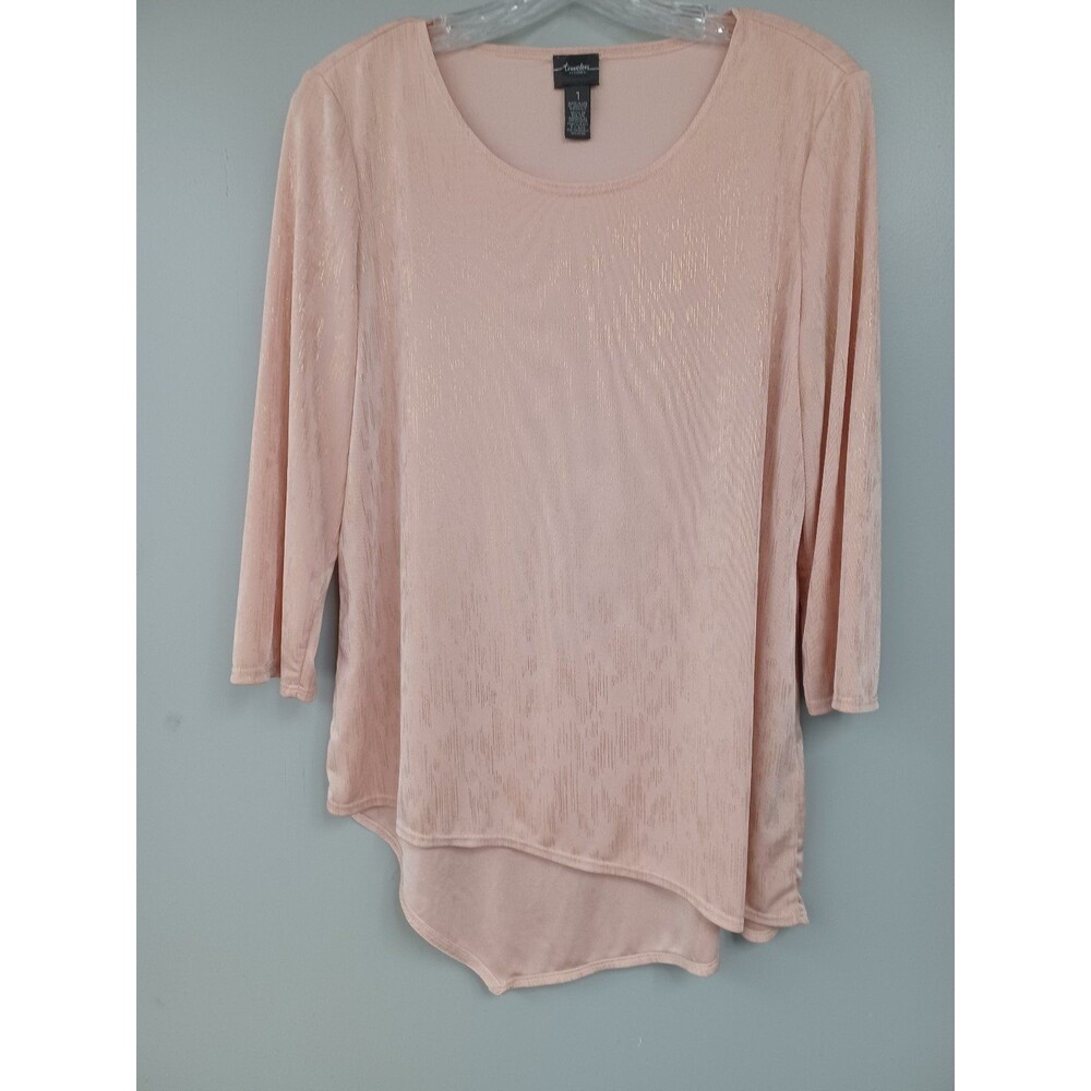 Chico's Travelers Sz 1 (S) 3/4 Sleeve Blush W/Gold Tunic Pullover Stretch